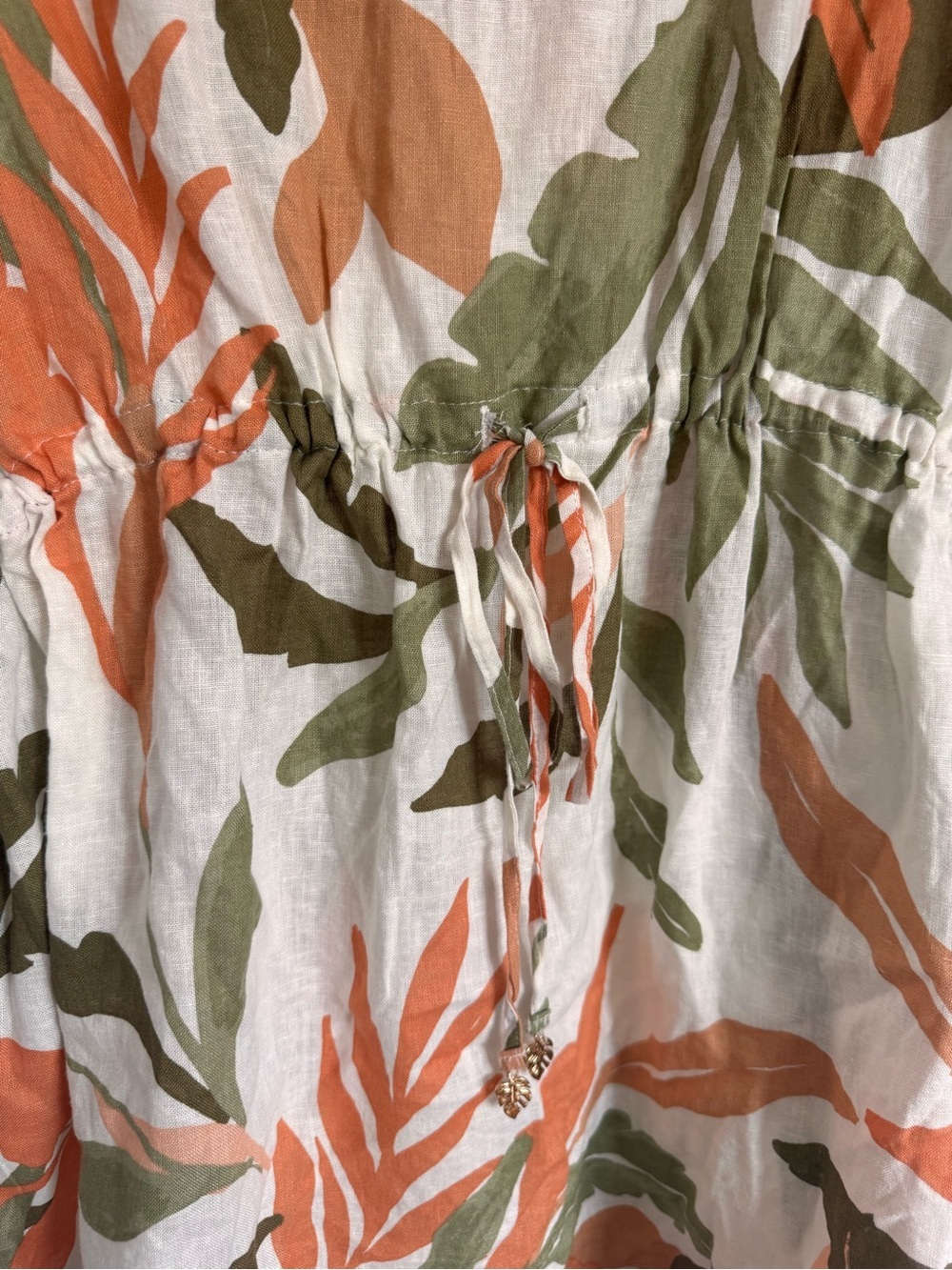 C&C California White with Olive & Coral Leaf Print Tunic Style Swim Coverup - Picture 3 of 11